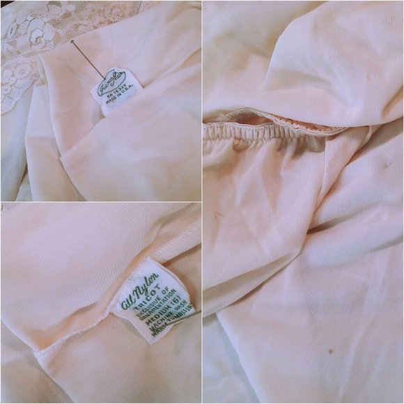 Vintage 60s Greenco Maid Long Half Slip-Skirt M(6) Lace Edge 15" Slit Cream Flaw - Picture 9 of 10